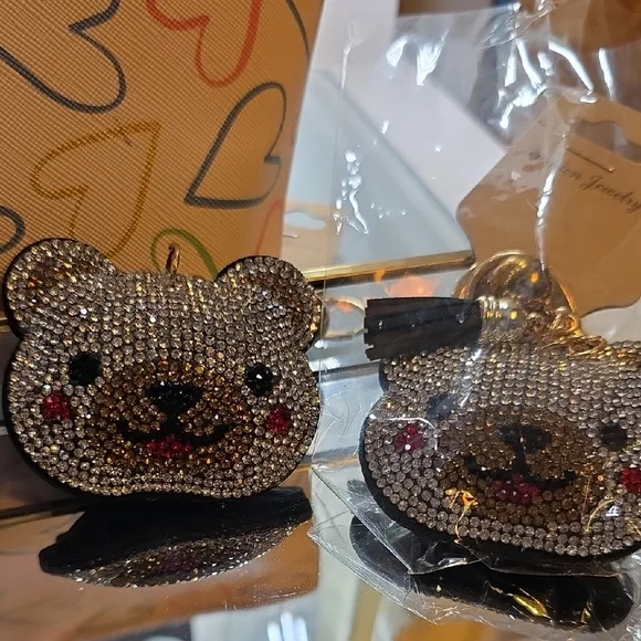 Set of 2 Sparkly Rhinestone Bear Keychains - Picture 1 of 7